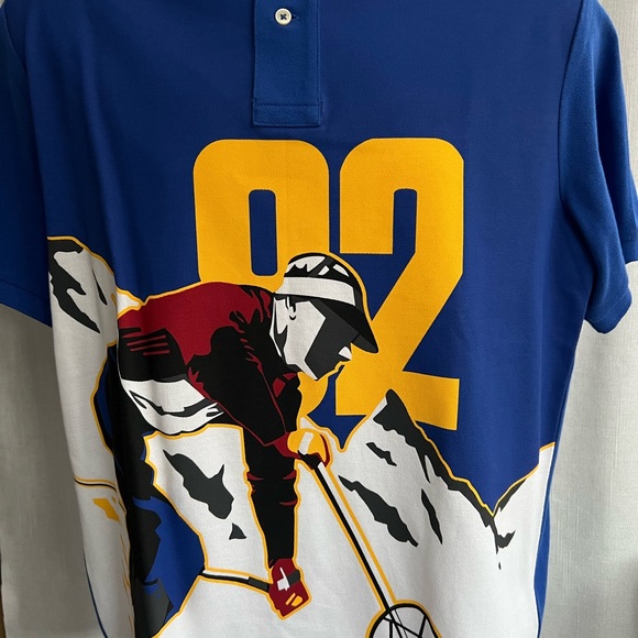 New Men's Polo Ralph Lauren Blue Graphic Polo Shirt